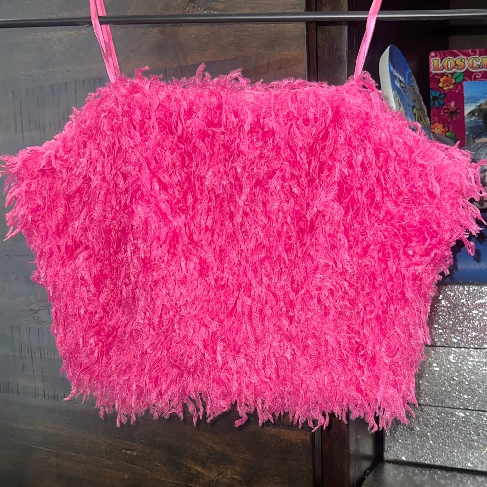 Fuzzy Pink Crop Top